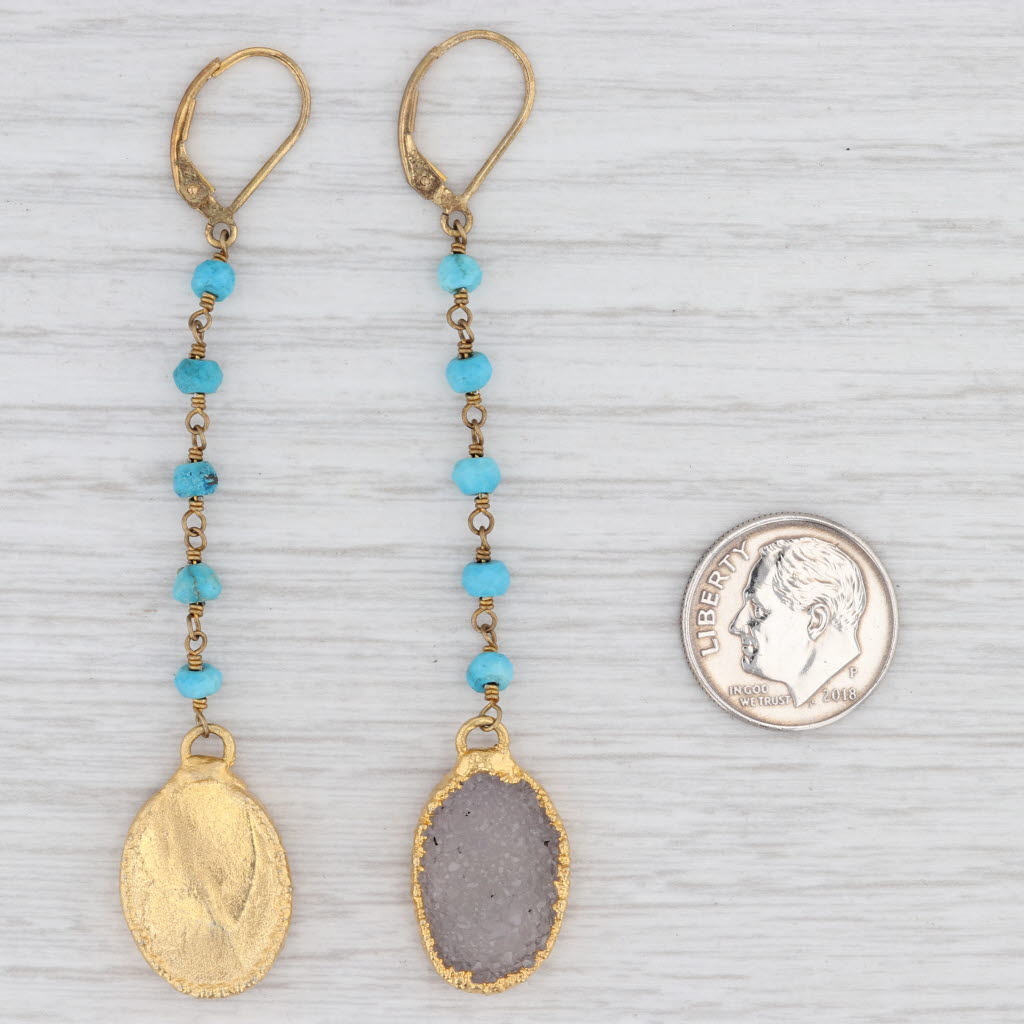 Light Gray New Nina Nguyen Turquoise Druzy Quartz Earrings Sterling Silver 22k Gold Vermeil