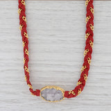 New Cordelia Nina Nguyen Necklace Gold Vermeil Red Woven Leather White Druzy