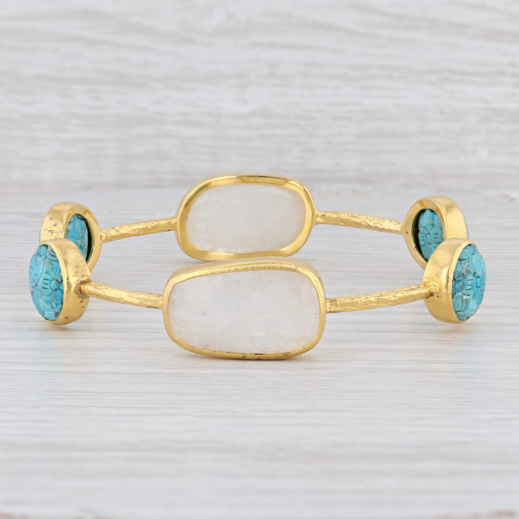 Light Gray New Nina Nguyen Turquoise Moonstone Bangle Bracelet Sterling Silver 22k Gold 8"