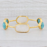 New Nina Nguyen Turquoise Moonstone Bangle Bracelet Sterling Silver 22k Gold 8"