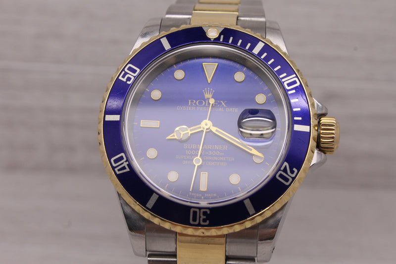 2000 Rolex Submariner 16613 Two Tone Blue Automatic Divers Watch 93253 Serviced