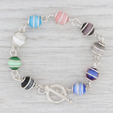 New Multi-Color Glass Bead Bracelet Sterling Silver 7” Toggle Clasp Statement