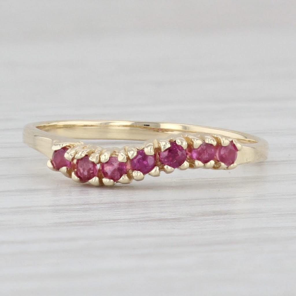 Light Gray Natural & Lab Grown Ruby Ring 14k Yellow Gold Curved Contour Stackable Size 6