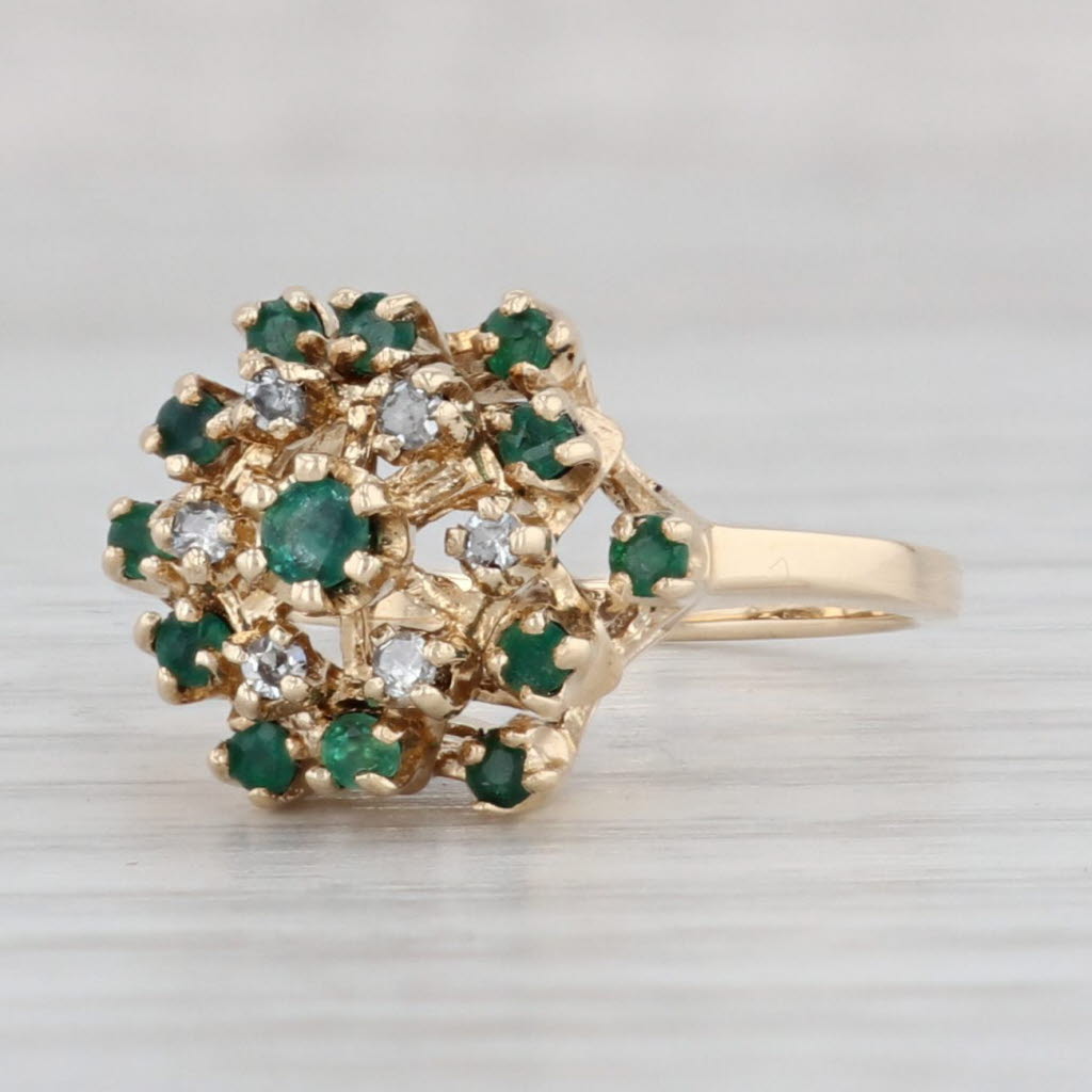 Light Gray 0.34ctw Emerald Diamond Cluster Ring 10k Yellow Gold Size 5.25 Cocktail