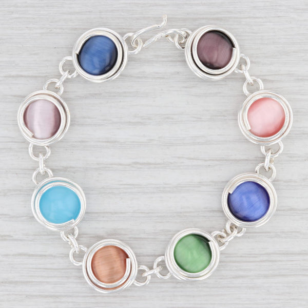 Light Gray New Multi Color Glass Bracelet 7.5" Chain Sterling Silver Hook Clasp Statement