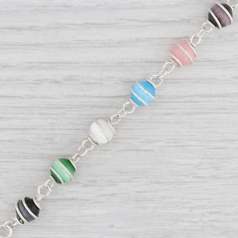 New Multi-Color Glass Bead Bracelet Sterling Silver 7” Toggle Clasp Statement