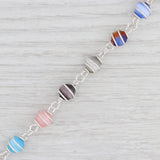 New Multi-Color Glass Bead Bracelet Sterling Silver 7” Toggle Clasp Statement