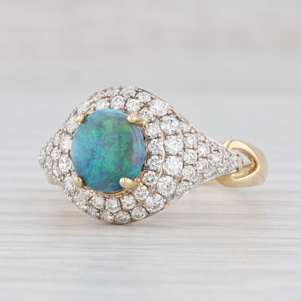 Light Gray Grey Opal 1ctw Diamond Halo Ring 14k Yellow Gold Size 8 Cocktail