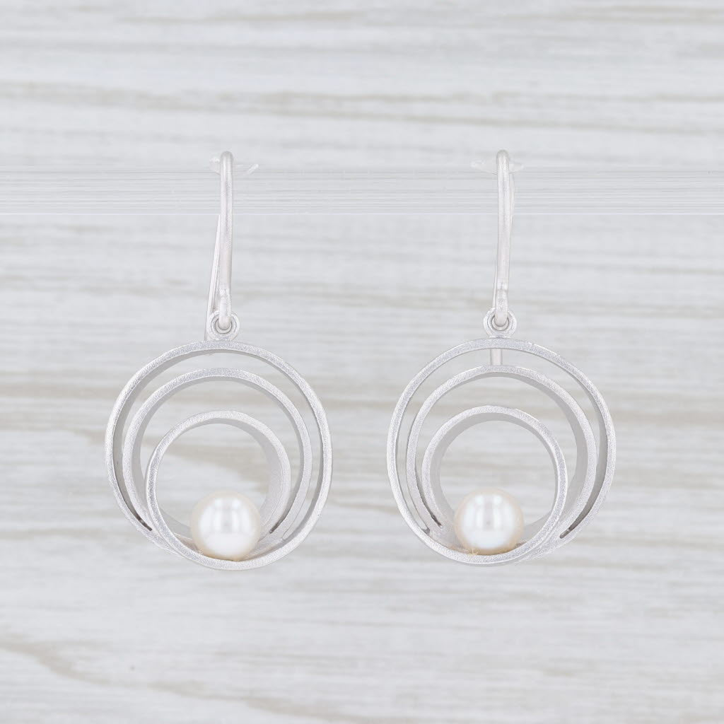 Light Gray New Bastian Inverun Layered Circle Pearl Earrings Sterling Silver 12775