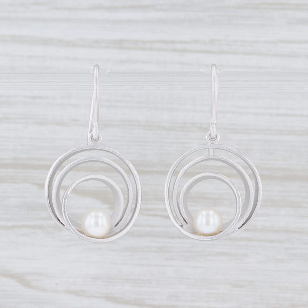 Light Gray New Bastian Inverun Layered Circle Pearl Earrings Sterling Silver 12775