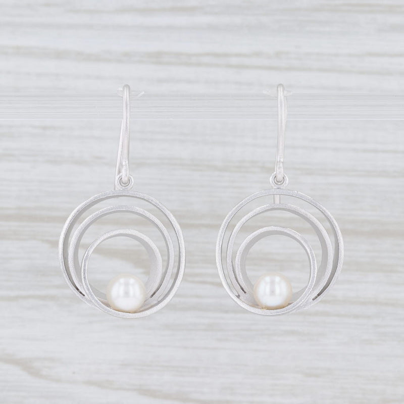 New Bastian Inverun Layered Circle Pearl Earrings Sterling Silver 12775