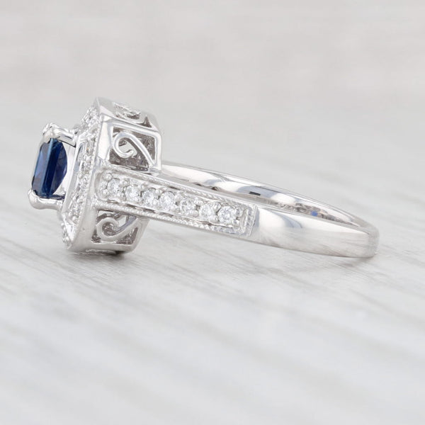 Light Gray 0.67ctw Blue Sapphire Diamond Halo Ring 14k White Gold Size 4.75 Engagement
