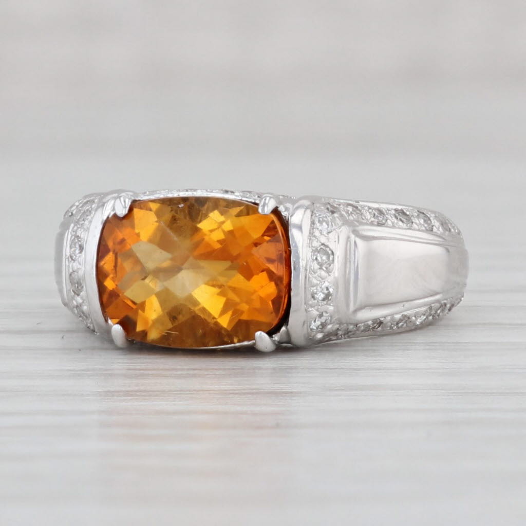 Light Gray 2.38ctw Cushion Citrine Diamond Ring 14k White Gold Size 5 November Birthstone