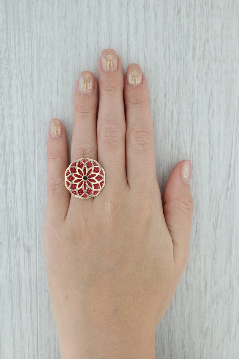 Milor Stained Glass Design Flower Statement Ring 14k Gold Size 8-8.25 Floral