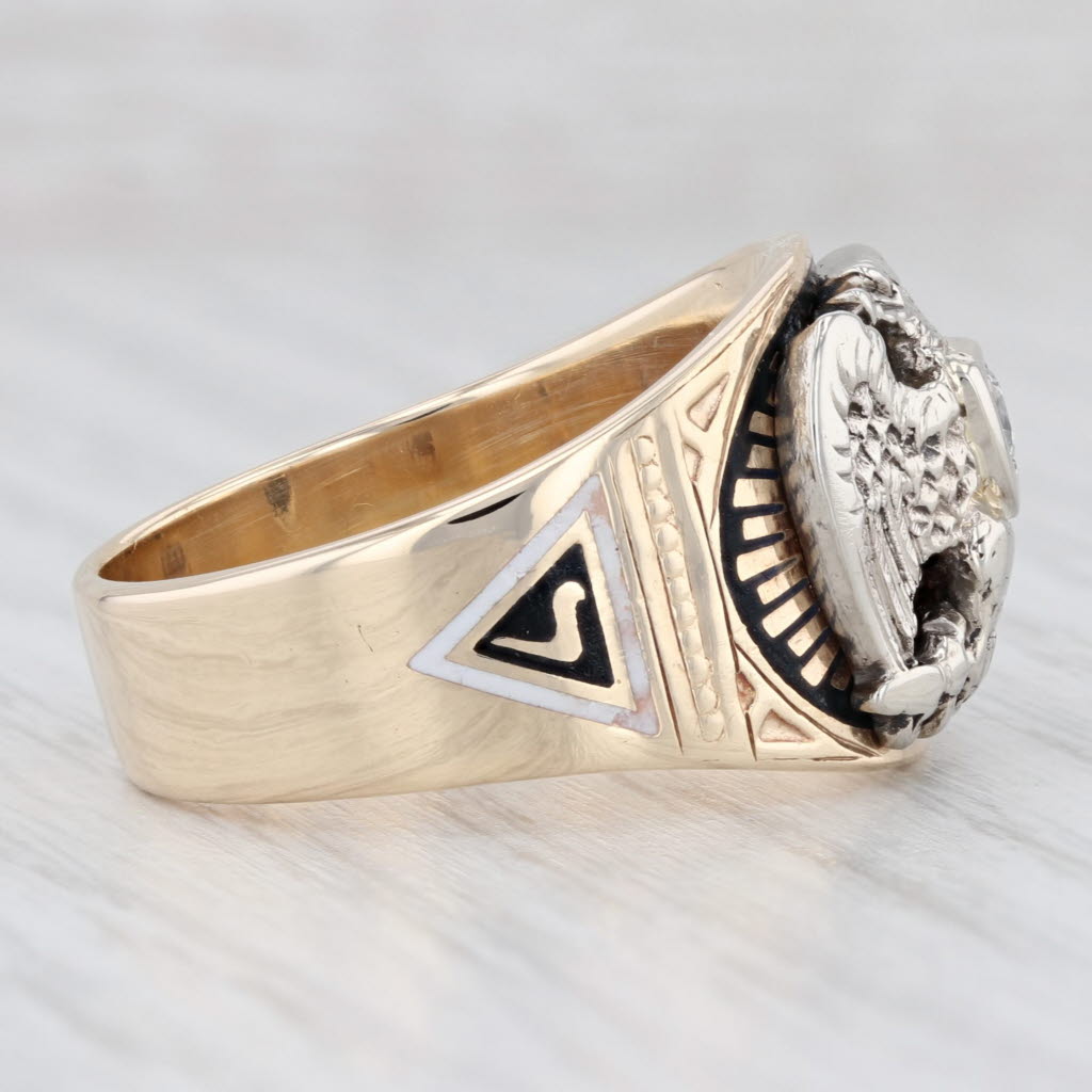 Light Gray Scottish Rite Masonic Diamond Eagle Ring 10k Gold Sz 10.25 Yod 14th 32nd Degree