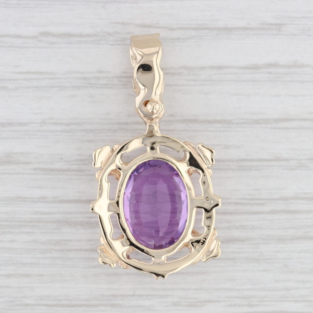 Light Gray 5.40ct Amethyst Floral Pendant 14k Yellow Gold Oval Solitaire