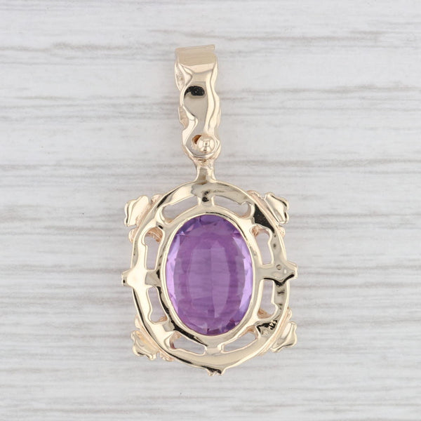 Light Gray 5.40ct Amethyst Floral Pendant 14k Yellow Gold Oval Solitaire