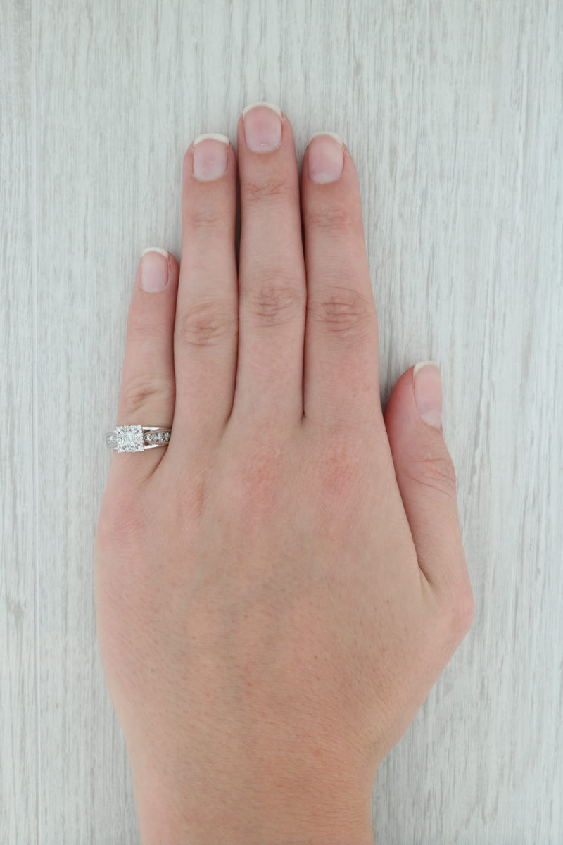 0.62ctw Princess Diamond Halo Engagement Ring 14k White Gold Size 5.5
