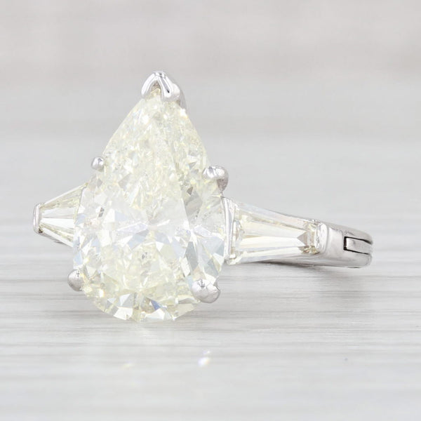 Light Gray 4.99ctw Pear Diamond Teardrop Engagement Ring Platinum Size 5 Arthritic Band GIA