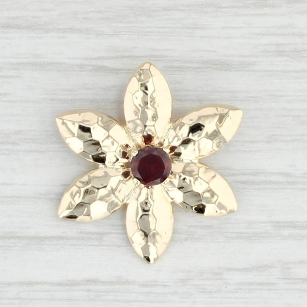 Light Gray Hammered Garnet Flower Pendant 14k Yellow Gold Floral Jewelry January Birthstone