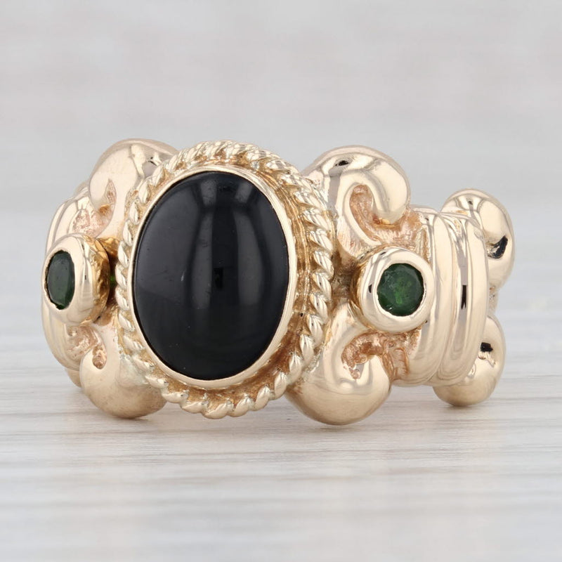 Light Gray Oval Cabochon Onyx Green Chrome Diopside Ring 14k Yellow Gold Size 6.5