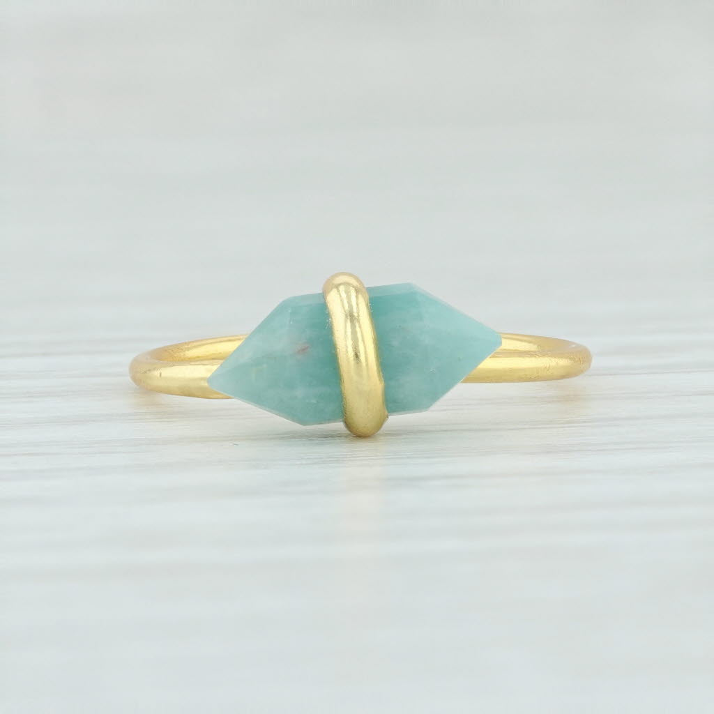 Light Gray New Amazonite Ring Sterling Silver 18k Gold Vermeil Adjustable Size Handmade