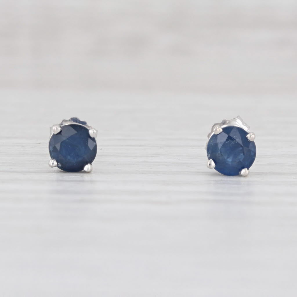 Light Gray 1ctw Blue Sapphire Stud Earrings 14k White Gold September Birthstone Solitaire