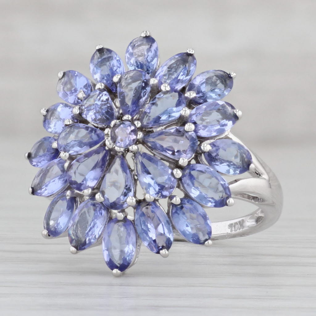 Gray 6.35ctw Tanzanite Flower Cluster Ring 10k White Gold Size 8.5 Cocktail