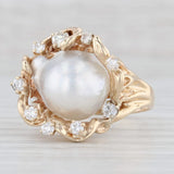 Light Gray Baroque Cultured Pearl Diamond Halo Ring 14k Yellow Gold Size 10.25 Cocktail