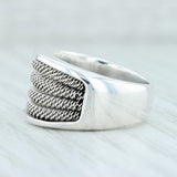 Italian Scalloped Mesh Ring Sterling Silver Size 6.75 Statement Band