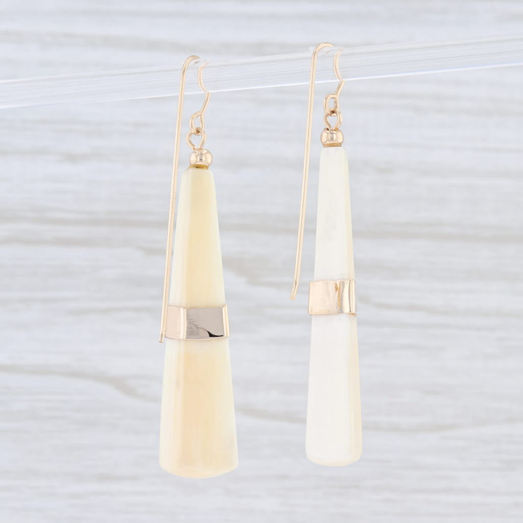 Light Gray Resin Tapering Pyramid Dangle Earrings 14k Yellow Gold Hook Pierced