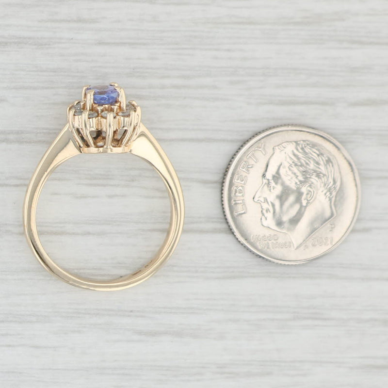 Light Gray 0.68ctw Tanzanite Diamond Halo Ring 10k Yellow Gold Size 6.75 Engagement