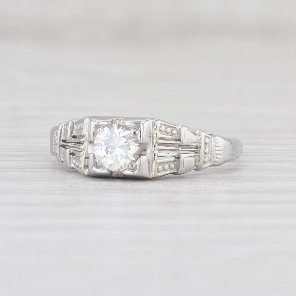 Light Gray Art Deco 0.30ct Diamond Engagement Ring 18k White Gold Round Brilliant Solitaire