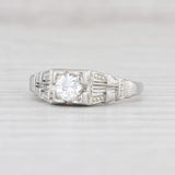 Art Deco 0.30ct Diamond Engagement Ring 18k White Gold Round Brilliant Solitaire