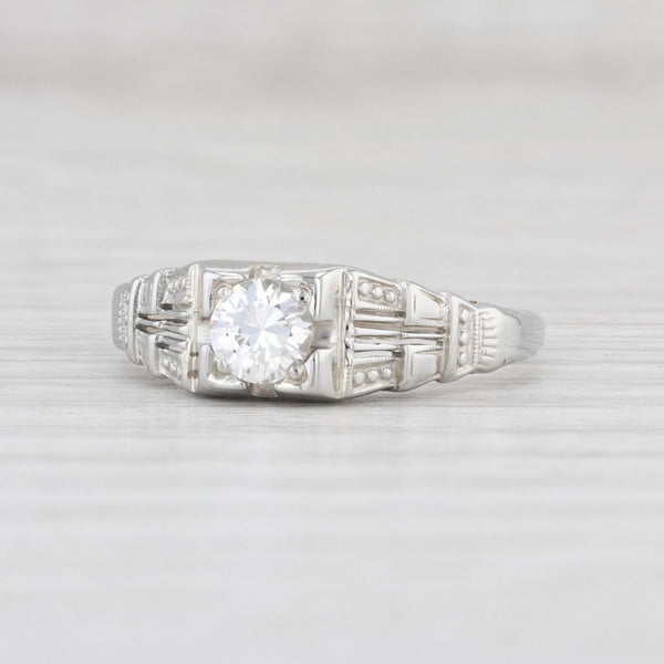 Light Gray Art Deco 0.30ct Diamond Engagement Ring 18k White Gold Round Brilliant Solitaire