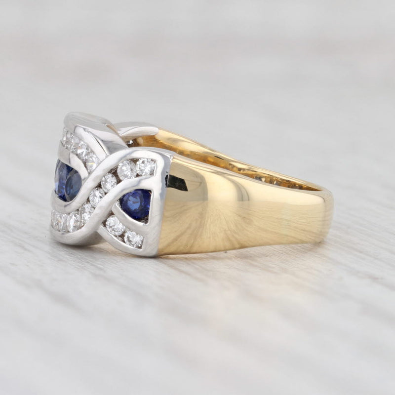 Light Gray 1.1ctw Blue Sapphire White Diamond Ring 18k Gold Platinum Size 5.5
