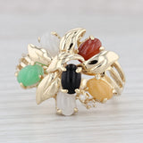 Jadeite Jade Glass Diamond Flower Cluster Ring 14k Yellow Gold Size 8.25