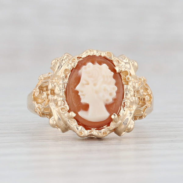 Light Gray Richard Glatter Cameo Ring 14k Yellow Gold Size 5 Floral Ornate Carved Shell