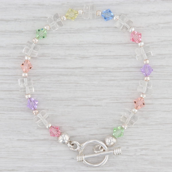 Light Gray New Multi-Color Glass Bead Bracelet Sterling Silver 7.5” Toggle Clasp Statement