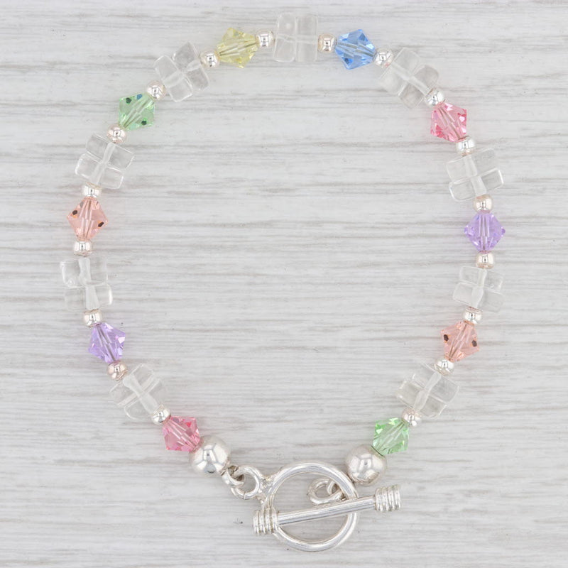 New Multi-Color Glass Bead Bracelet Sterling Silver 7.5” Toggle Clasp Statement