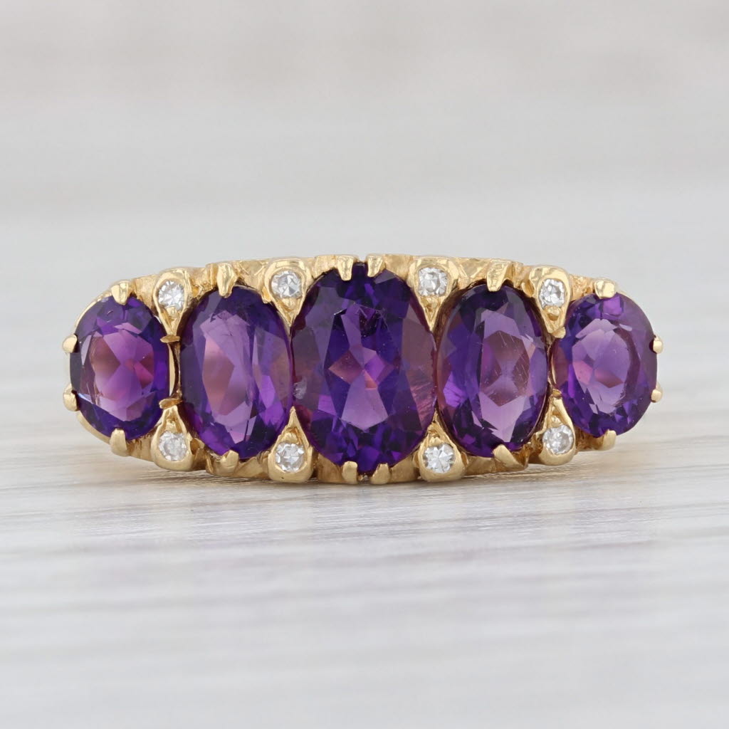 Light Gray 2.12ctw Amethytst Diamond Ring 18k Yellow Gold Stackable Tapering 5-Stone Size 9