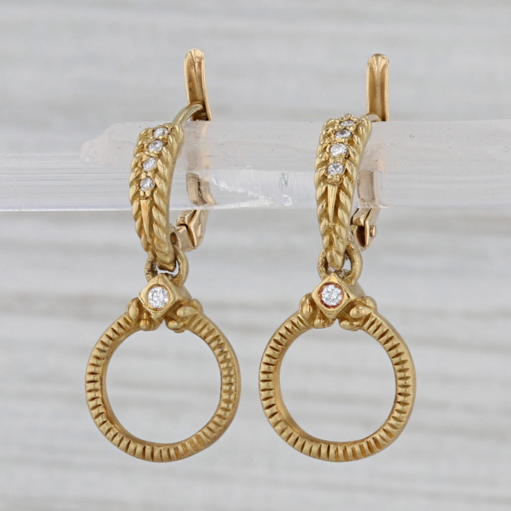 Gray Judith Ripka Diamond Circle Dangle Earrings 18k Yellow Gold Hinged Drops