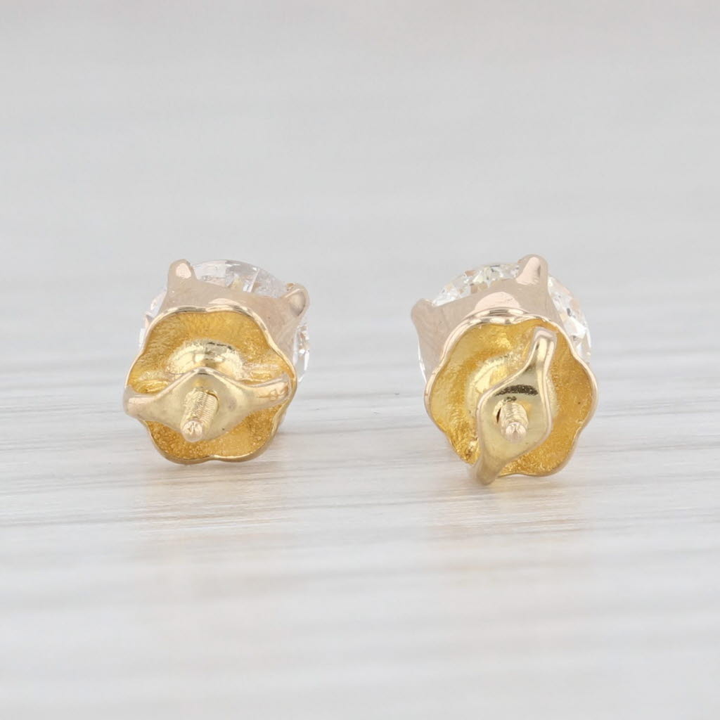 Light Gray 1.02ctw Round Diamond Solitaire Stud Earrings 14k Yellow Gold April Birthstone