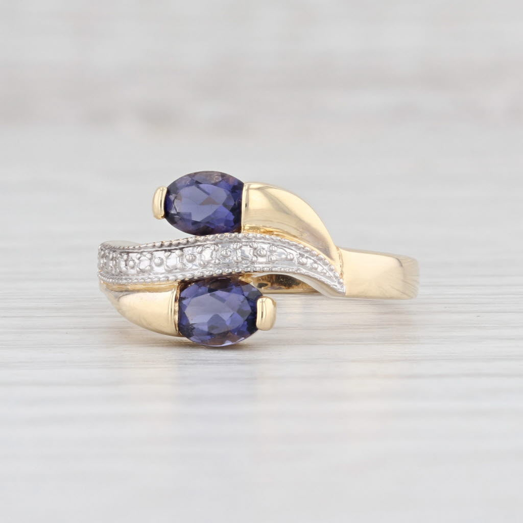 Light Gray 0.90ctw Purple Blue Iolite Bypass Ring 14k Yellow Gold Size 7.25