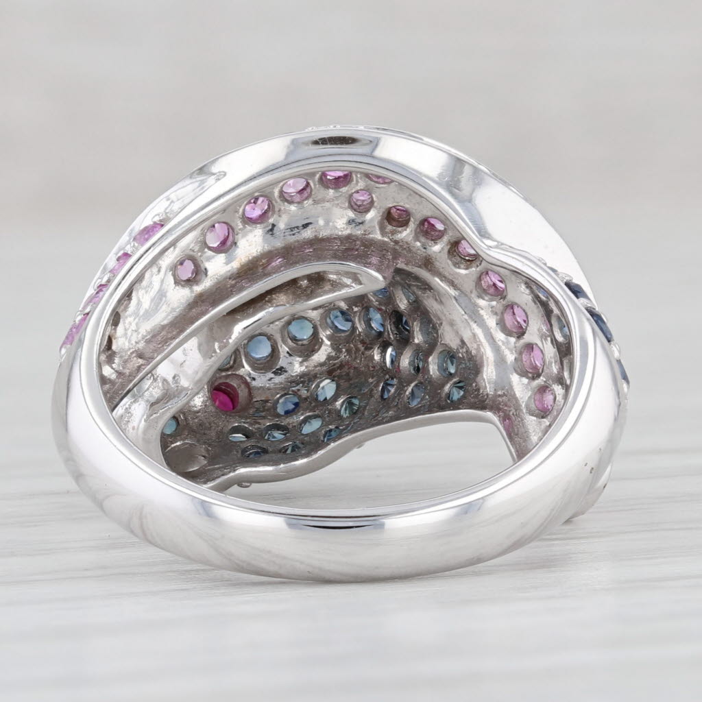 Light Gray 2.33ctw Blue Pink Sapphire Diamond Panther Ring 14k White Gold Size 7.25 Wildcat