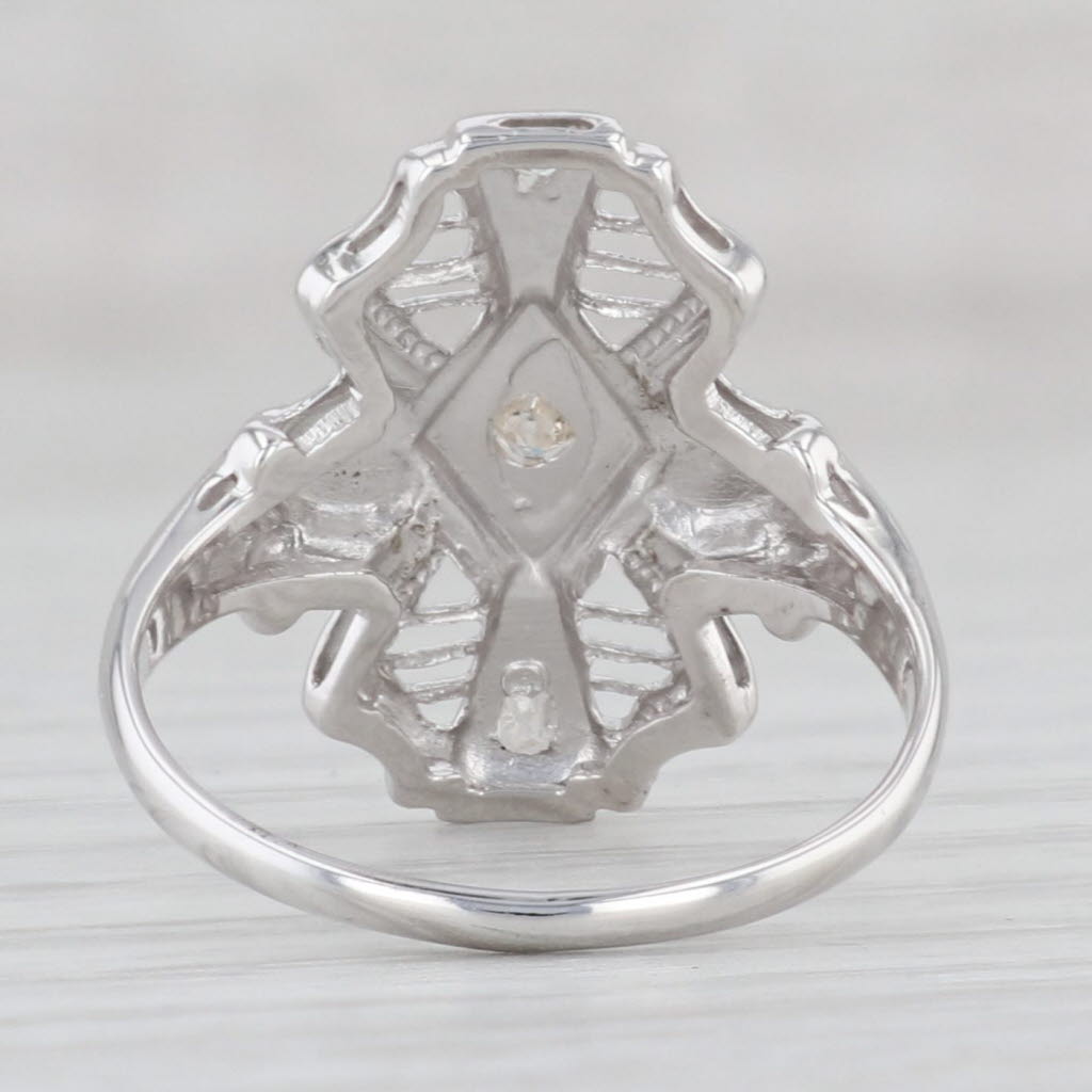 Light Gray Art Deco Diamond Ring 14k White Gold Size 5.75 Filigree Openwork