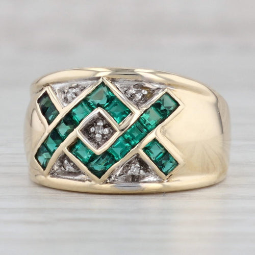Gray 0.76ctw Lab Created Emerald Ring 14k Yellow Gold Size 6.5 Diamond Accents