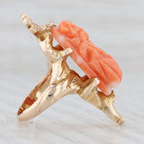 Light Gray Vintage Carved Coral Cameo Ring 10k Yellow Gold Floral Statement size 4