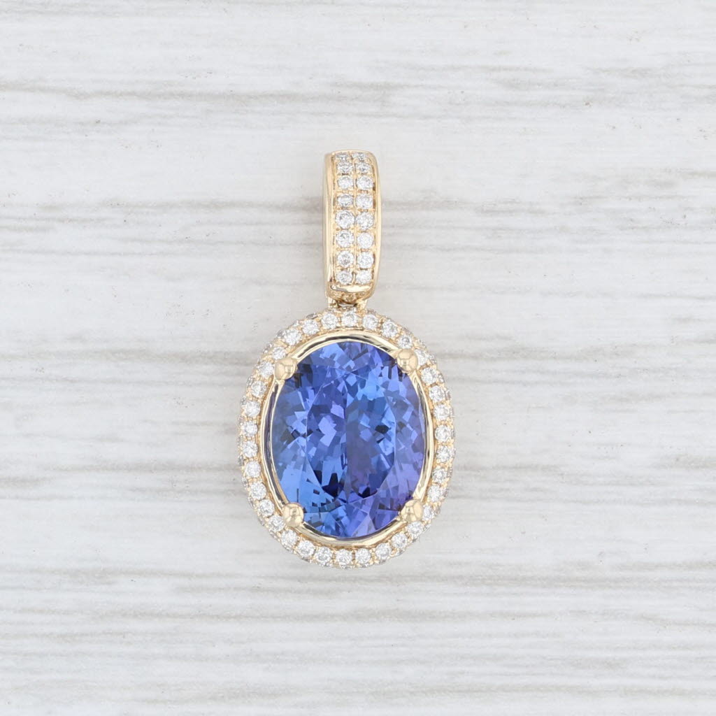 Light Gray 2.86ctw Indigo Tanzanite Diamond Halo Drop Pendant 14k Yellow Gold