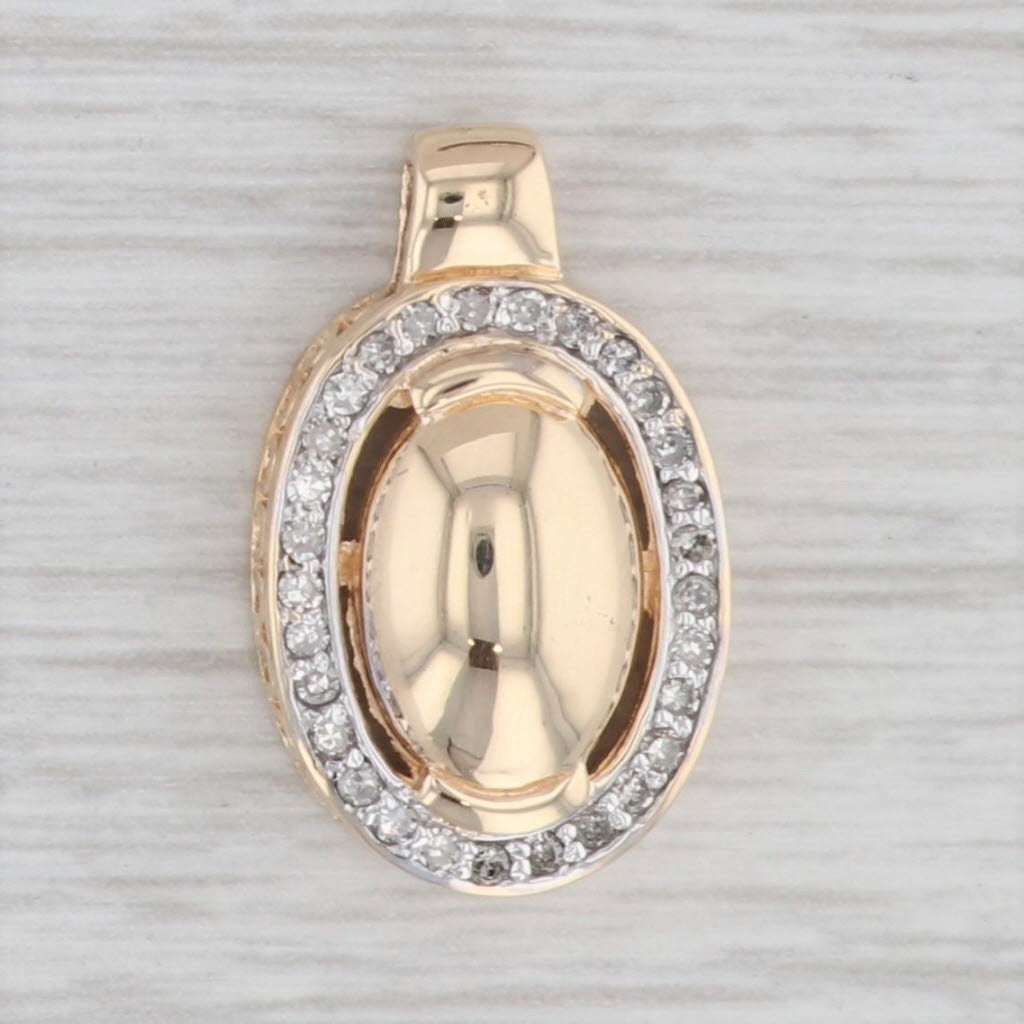 Light Gray Engravable 0.25ctw Diamond Halo Pendant 10k Yellow Gold Oval Drop